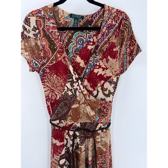 Women's Lauren Ralph Lauren Crossover Paisley Print Short Sleeve Dress Size 10 - Picture 2 of 7